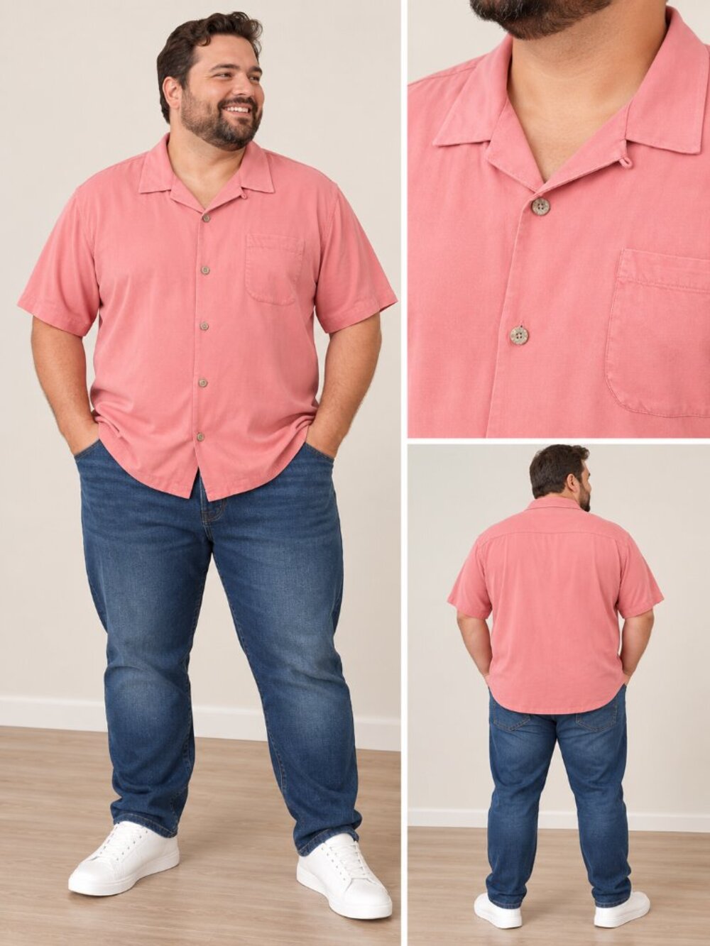 Tommy Bahama Men’s Camp Shirt Short-Sleeve SILK Coral Pink 3XL